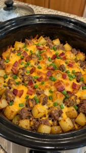 CROCKPOT LOADED BEEF AND POTATO CASSEROLE