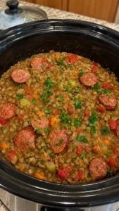 CROCKPOT SAUSAGE AND LENTIL STEW